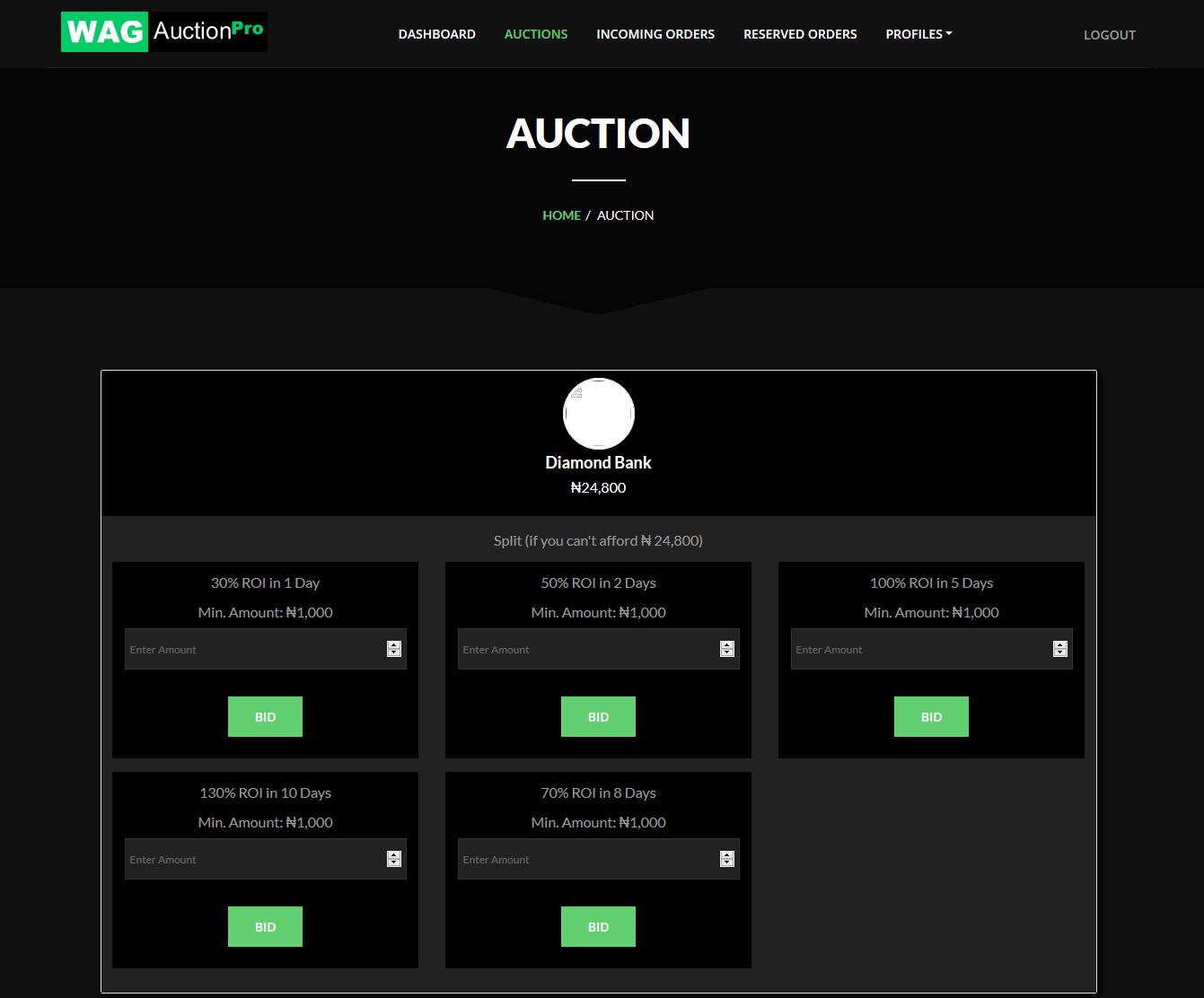 WagAuction Pro- A Peer To Peer Coin Bid Auction System